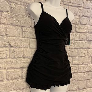 NWT Profile by Gottex Shirred Black Swimdress